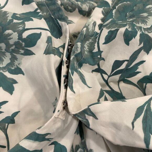 Abercrombie & Fitch Women’s Blouse Size L Green Floral Tie Front Puff Sleeve - Picture 4 of 6